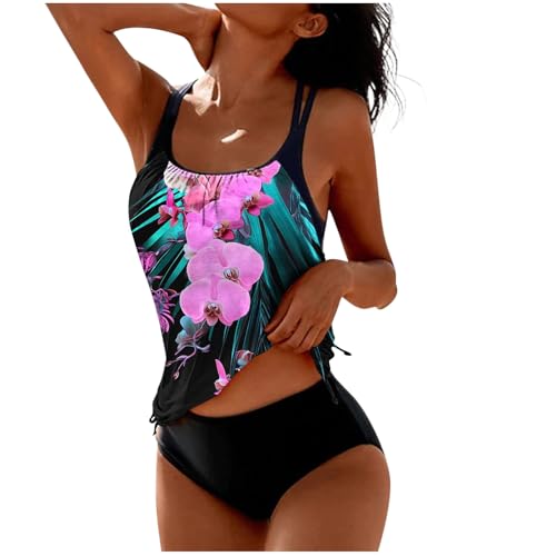 Tankini Damen Bademode Bauchweg Set Push Up Bauch Weg Tankini Damen Freizeit Badeanzug Zweiteiler Tankinis Set Sommer Elegant Drucken Badeanzüge Frauen Oberteil mit Badeshorts Strand Ferien Freizeit von Wyongtao