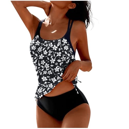 Tankini Damen Bademode Bauchweg Set Push Up Bauch Weg Tankini Damen Freizeit Badeanzug Zweiteiler Tankinis Set Sommer Elegant Drucken Badeanzüge Frauen Oberteil mit Badeshorts Strand Ferien Freizeit von Wyongtao