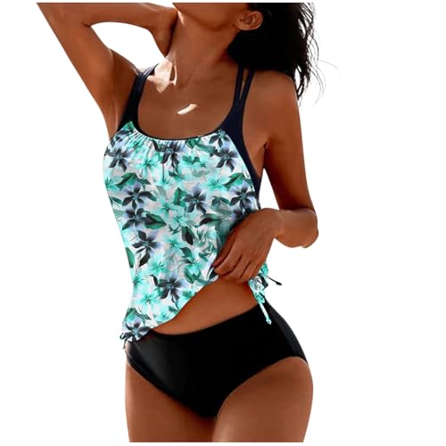 Tankini Damen Bademode Bauchweg Set Push Up Bauch Weg Tankini Damen Freizeit Badeanzug Zweiteiler Tankinis Set Sommer Elegant Drucken Badeanzüge Frauen Oberteil mit Badeshorts Strand Ferien Freizeit von Wyongtao