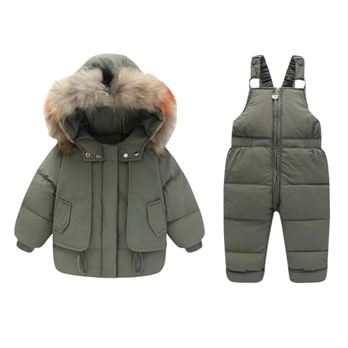 Wyongtao Baby Kinder Schneeanzug Daunenjacke mit Kaputze + Schneelatzhose Winter Bekleidungsset Mädchen Winterjacke und Skihose 2pcs Outfit Set von Wyongtao