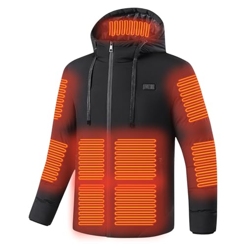 Wyongtao Beheizbare Jacke Beheizte Jacke mit Kapuze 2024 Winter Daunenjacke für Herren und Damen Warm mit 3 Heizstufen 15 Heizzonen USB Ladeanschluss Wasserdichte Mäntel für Die Arbeit Warme Unisex von Wyongtao
