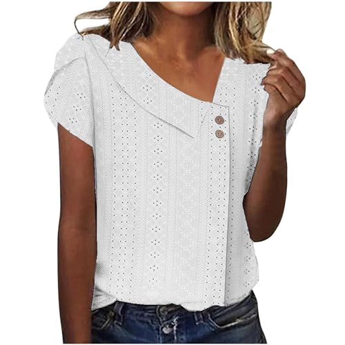 Wyongtao Bluse Damen Sommer Elegant Lochstickerei Top Kurzarm Oberteil Kleidung Lässige Tshirt Casual Sommerblusen Damenblusen Elegant Tshirt von Wyongtao
