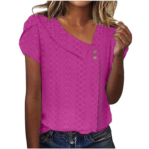 Wyongtao Bluse Damen Sommer Elegant Lochstickerei Top Kurzarm Oberteil Kleidung Lässige Tshirt Casual Sommerblusen Damenblusen Elegant Tshirt von Wyongtao