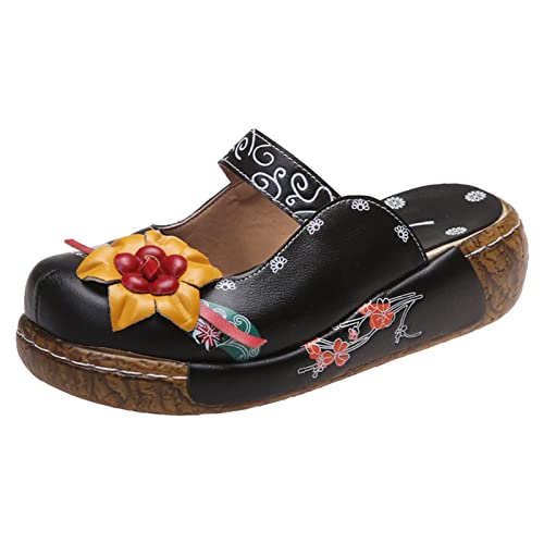 Wyongtao Damen Clogs Sommer Hausschuhe Atmungsaktiv Flip Flops mit Keilabsatz Bedruckte Sandalen Schuhe Plateau Strandsandalen rutschfest Outdoor Pantoletten Halbe Hausschuhe von Wyongtao