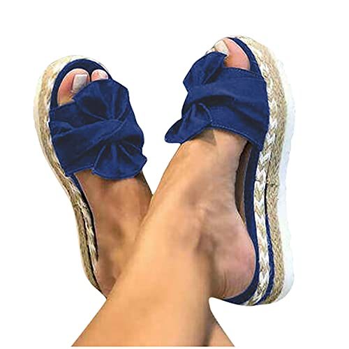 Wyongtao Damen Sandalen Pantoletten Plateau Sommer Schleife Blume Schlappen Sandaletten Pantoletten mit Absatz Sommerschuhe Plateau Sandalen mit Kork-Fußbett Schlappen Frauen Slipper von Wyongtao