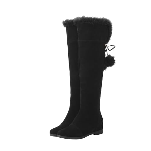 Wyongtao Damen Elegant Winterstiefel Over-the-Knee High Heels Absatz Oberschenkelhohe Stiefel Mit Gestricktem Schaft Und Vlies von Wyongtao