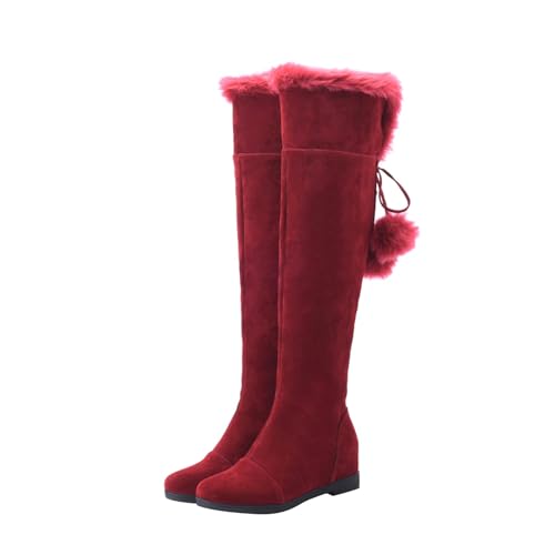 Wyongtao Damen Elegant Winterstiefel Over-the-Knee High Heels Absatz Oberschenkelhohe Stiefel Mit Gestricktem Schaft Vlies Langlebiges von Wyongtao