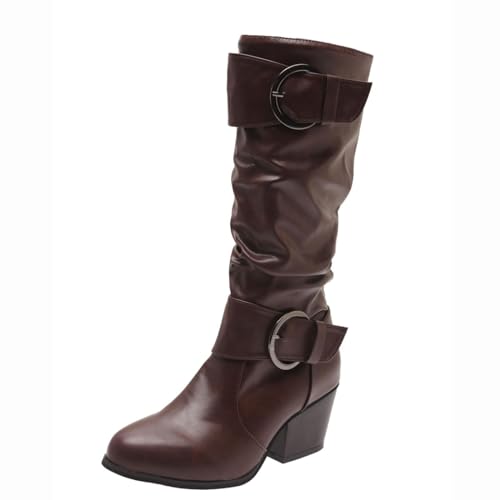 Wyongtao Damen Stiefeletten Biker Boots Stiefel Herbst Winter Frauen Schuhe Schnallen Chelsea Boots Vintage Cowboy Boots Combat Mit Seitlicher Reißverschluss von Wyongtao