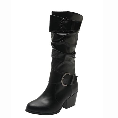 Wyongtao Damen Stiefeletten Biker Boots Stiefel Herbst Winter Frauen Schuhe Schnallen Chelsea Boots Vintage Cowboy Boots Combat Mit Seitlicher Reißverschluss von Wyongtao