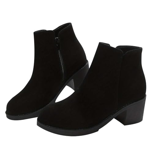 Wyongtao Damen Stiefeletten Übergrößen Mit Blockabsatz Kurzschaft Stiefel Chelsea Boots Schnallen Herbst Und Winter Geflochtenes Zierband Reißverschluss von Wyongtao