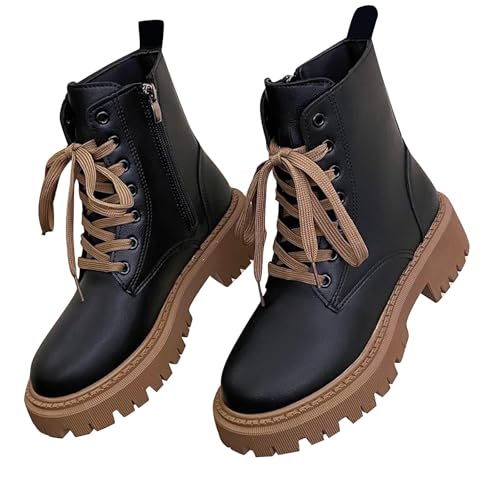 Wyongtao Damenstiefel Schnürstiefel Bequemer Reißverschluss Warmes Futter Lug Sohle Innenreißverschluss von Wyongtao