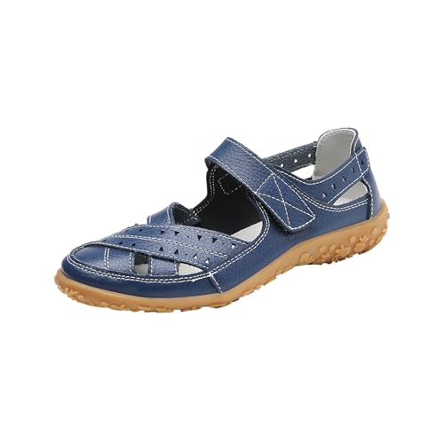 Wyongtao Geschlossene Sandalen Damen Leder Arbeitsschuhe Sommerschuhe Bequeme Mokassins Freizeit Flache Sandaletten Orthopädische Sandalen von Wyongtao