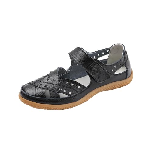 Wyongtao Geschlossene Sandalen Damen Leder Arbeitsschuhe Sommerschuhe Bequeme Mokassins Freizeit Flache Sandaletten Orthopädische Sandalen von Wyongtao