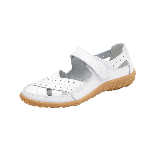 Wyongtao Geschlossene Sandalen Damen Leder Arbeitsschuhe Sommerschuhe Bequeme Mokassins Freizeit Flache Sandaletten Orthopädische Sandalen von Wyongtao