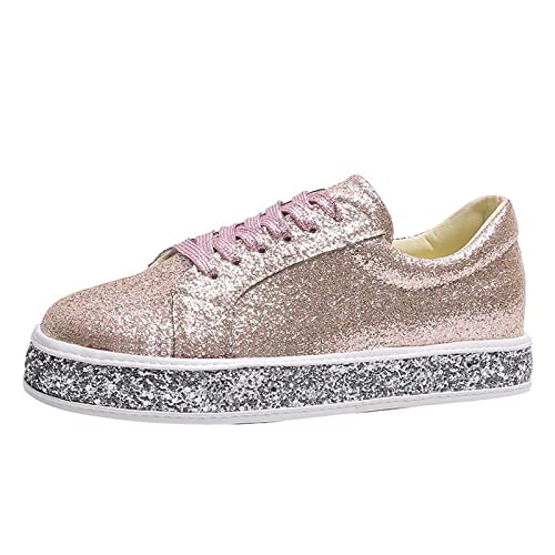 Wyongtao Glitzer Sneaker Damen Elegant Glitzer Schuhe Karneval Turnschuhe Metallic Hippie Sneakers Festliche Pailletten Laufschuhe Glänzend Party Stiefeletten Rave Schuhe Flach Brautschuhe von Wyongtao