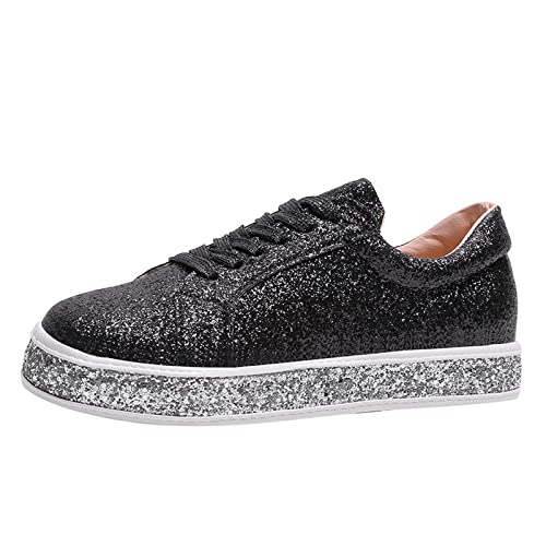 Wyongtao Glitzer Sneaker Damen Elegant Glitzer Schuhe Karneval Turnschuhe Metallic Hippie Sneakers Festliche Pailletten Laufschuhe Glänzend Party Stiefeletten Rave Schuhe Flach Brautschuhe von Wyongtao