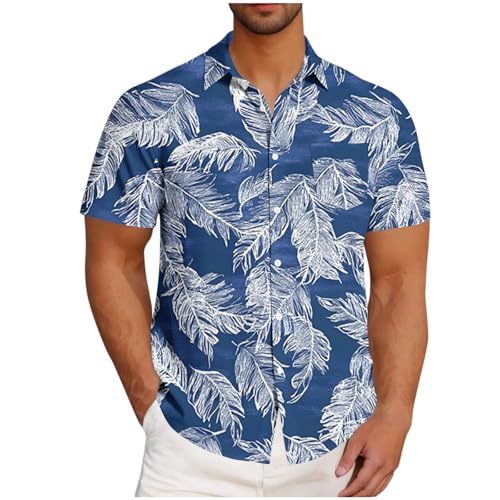 Wyongtao Hawaii Hemd Männer Baumwollhemden Herren Normaler Passform Lässigem Sommer Pflanzen Blumen Drucken Kurzarmhemd mit Tasche Leichte Sommer Strandoberteile Übergröße S-5XL von Wyongtao