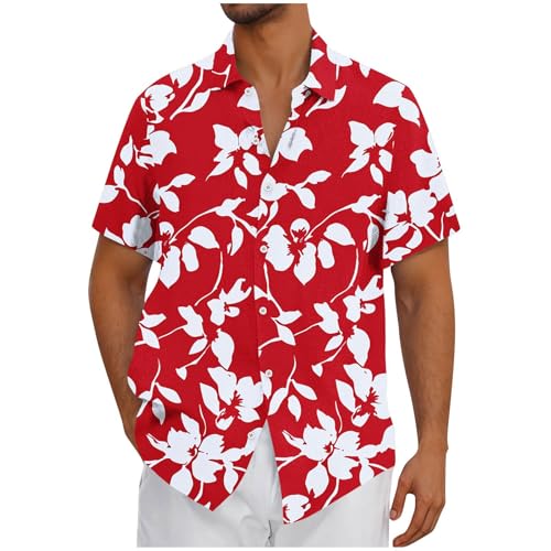 Wyongtao Hawaii Hemd Männer Leinen Baumwollhemden Herren Normaler Passform Lässigem Sommer Pflanzen Blumen Drucken Kurzarmhemd Leichte Sommer Strandoberteile Übergröße M-4XL von Wyongtao