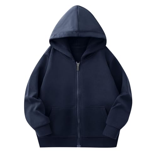 Wyongtao Hoodie Kinder Sweatjacke Jungen Mädchen Kapuzenjacke Kapuzenpullover Langarm Baumwolle Pullover mit Taschen Hoody Sweatshirt mit Reißverschluss Einfarbig Lässig Pullover von Wyongtao