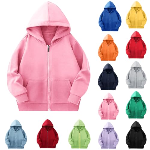 Wyongtao Hoodie Kinder Sweatjacke Jungen Mädchen Kapuzenjacke Kapuzenpullover Langarm Baumwolle Pullover mit Taschen Hoody Sweatshirt mit Reißverschluss Einfarbig Lässig Pullover von Wyongtao