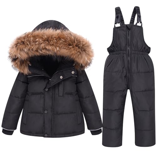 Wyongtao Kinder Bekleidungsset Junge Mädchen Süß Schneeanzug mit Kaputze Daunenjacke + Skihose 2tlg Verdickte Skianzug Winterjacke 1-6 Jahre von Wyongtao