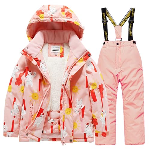 Wyongtao Kinder Schneeanzug mit Abnehmbarer Kapuze Skianzug Extra Wärme Winteranzug Mädchen Jungen Daunenjacke mit Kaputze + Skihose 2tlg Bekleidungsset von Wyongtao