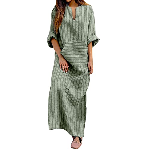 Wyongtao Leinenkleid Damen Gestreiftes Maxikleid Leinenkleid Damen Große Größen Sommer Midikleid Casual Beach Dress Leinen Kleid V-Ausschnitt Langarm Tunika Kleider 3/4 Ärmel Kleid Wyongtao Leinenkleid Damen Gestreiftes Maxikleid Leinenkleid Damen Große Größen Sommer Midikleid Casual Beach Dress Leinen Kleid V-Ausschnitt Langarm Tunika Kleider 3/4 Ärmel Kleid von Wyongtao