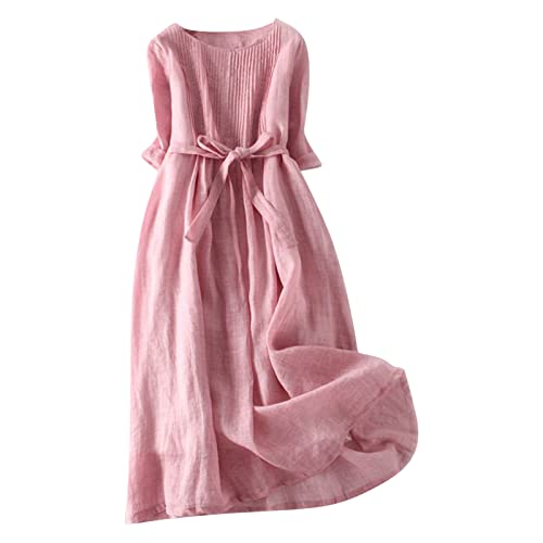 Wyongtao Maxikleider Damen Leinenkleid Langärmelige Button Down Blusenkleid Hemden Kleider Tunika Strandkleider Lose Lange Sommerkleider Revers Büro Casual Tunikakleider von Wyongtao