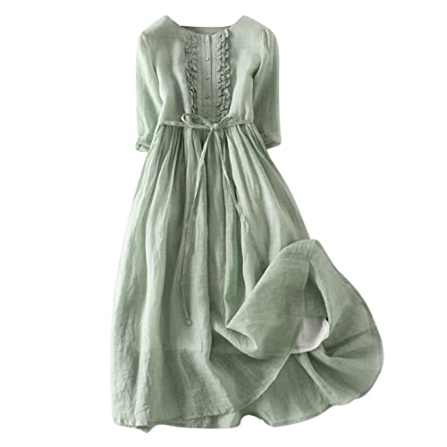 Wyongtao Maxikleider Damen Leinenkleid Langärmelige Button Down Blusenkleid Hemden Kleider Tunika Strandkleider Lose Lange Sommerkleider Revers Büro Casual Tunikakleider von Wyongtao