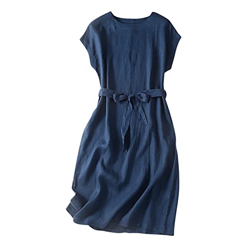 Wyongtao Maxikleider Damen Leinenkleid Langärmelige Button Down Blusenkleid Hemden Kleider Tunika Strandkleider Lose Lange Sommerkleider Revers Büro Casual Tunikakleider von Wyongtao