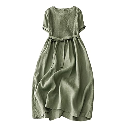 Wyongtao Maxikleider Damen Leinenkleid Langärmelige Button Down Blusenkleid Hemden Kleider Tunika Strandkleider Lose Lange Sommerkleider Revers Büro Casual Tunikakleider von Wyongtao