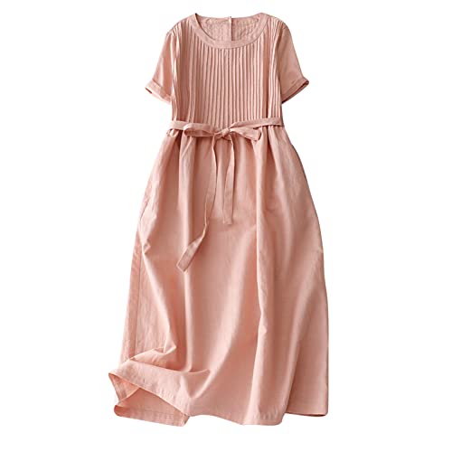 Wyongtao Maxikleider Damen Leinenkleid Langärmelige Button Down Blusenkleid Hemden Kleider Tunika Strandkleider Lose Lange Sommerkleider Revers Büro Casual Tunikakleider von Wyongtao