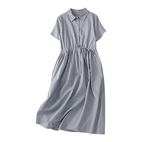 Wyongtao Maxikleider Damen Leinenkleid Langärmelige Button Down Blusenkleid Hemden Kleider Tunika Strandkleider Lose Lange Sommerkleider Revers Büro Casual Tunikakleider von Wyongtao