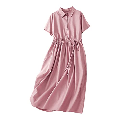 Wyongtao Maxikleider Damen Leinenkleid Langärmelige Button Down Blusenkleid Hemden Kleider Tunika Strandkleider Lose Lange Sommerkleider Revers Büro Casual Tunikakleider von Wyongtao