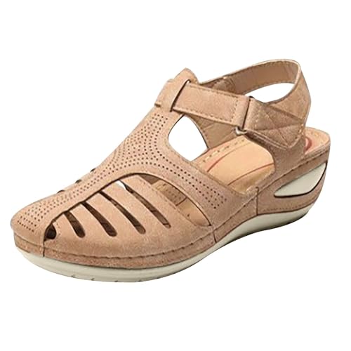 Wyongtao Orthopädische Schuhe Damen Trekkingsandalen Sommer Geschlossene Zehe Sandalen Rutschfeste Wedge Round Toe Schuhe PU-Leder Pantoffeln Gummi Plateau Pantoffeln Freizeit von Wyongtao