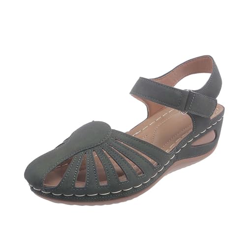 Wyongtao Orthopädische Schuhe Damen Trekkingsandalen Sommer Geschlossene Zehe Sandalen Rutschfeste Wedge Round Toe Schuhe PU-Leder Pantoffeln Gummi Plateau Pantoffeln Freizeit von Wyongtao