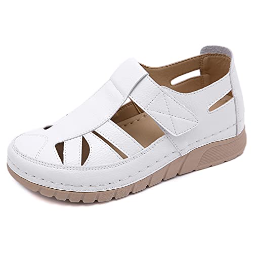 Wyongtao Orthopädische Schuhe Damen Trekkingsandalen Sommer Geschlossene Zehe Sandalen Rutschfeste Wedge Round Toe Schuhe PU-Leder Pantoffeln Gummi Plateau Pantoffeln Freizeit von Wyongtao