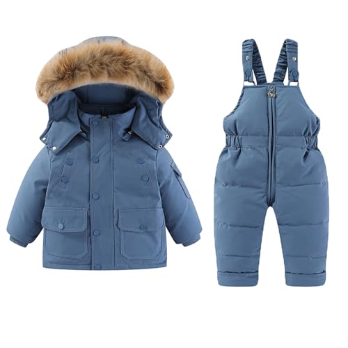 Wyongtao Skianzug Mädchen Kinder Schneeanzug Daunenjacke mit Kaputze + Skihose 2tlg Bekleidungsset Winteranzug für 1-6 Jahre von Wyongtao