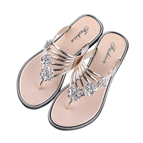 Wyongtao Sommer Sandalen Flach Flip Flops Damen Flach Zehentrenner Glitzer Strasssteine Sandaletten Pool Meer Strand Outdoor Sommerschuhe Elegant Flache Strass Böhmischer Frauen Sandalen von Wyongtao