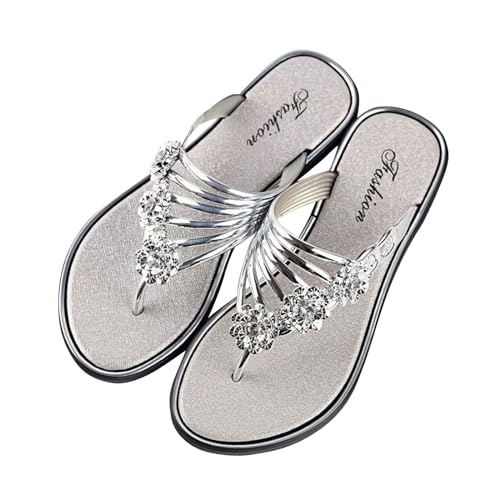Wyongtao Sommer Sandalen Flach Flip Flops Damen Flach Zehentrenner Glitzer Strasssteine Sandaletten Pool Meer Strand Outdoor Sommerschuhe Elegant Flache Strass Böhmischer Frauen Sandalen von Wyongtao