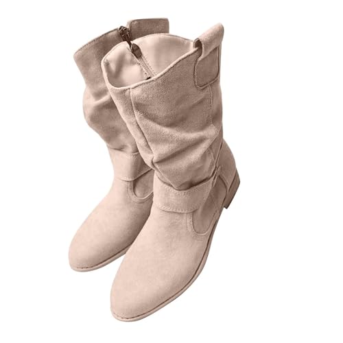 Wyongtao Stiefeletten Damen Elegant Wildleder Halbstiefel Spitz Schlupfschuhe Stiefel Mit Schnalle Kurzstiefel Winterstiefel Halbhohe bequemer Absatz Ankle Boots Halbhoch Westernstiefel Damenstiefel von Wyongtao