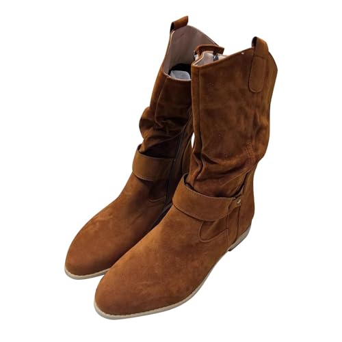 Wyongtao Stiefeletten Damen Elegant Wildleder Halbstiefel Spitz Schlupfschuhe Stiefel Mit Schnalle Kurzstiefel Winterstiefel Halbhohe bequemer Absatz Ankle Boots Halbhoch Westernstiefel Damenstiefel von Wyongtao