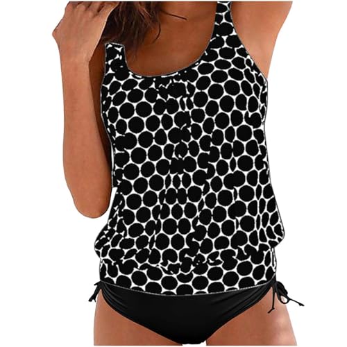 Wyongtao Tankini Damen Bademode Bauchweg Set Push Up Bauch Weg Einfarbiger Tupfendruck Zweiteiler Schwimmanzug Große Größen Oberteil Mit Badeshorts Hoher Taille Strandmode Übergroßer M-5XL von Wyongtao