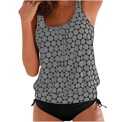 Wyongtao Tankini Damen Bademode Bauchweg Set Push Up Bauch Weg Einfarbiger Tupfendruck Zweiteiler Schwimmanzug Große Größen Oberteil Mit Badeshorts Hoher Taille Strandmode Übergroßer M-5XL von Wyongtao