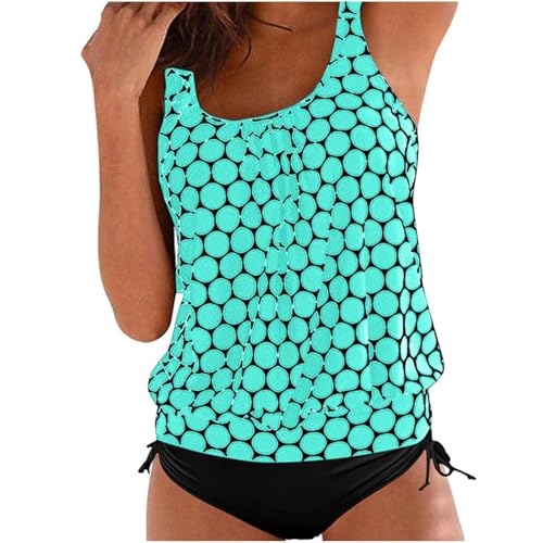 Wyongtao Tankini Damen Bademode Bauchweg Set Push Up Bauch Weg Einfarbiger Tupfendruck Zweiteiler Schwimmanzug Große Größen Oberteil Mit Badeshorts Hoher Taille Strandmode Übergroßer M-5XL von Wyongtao