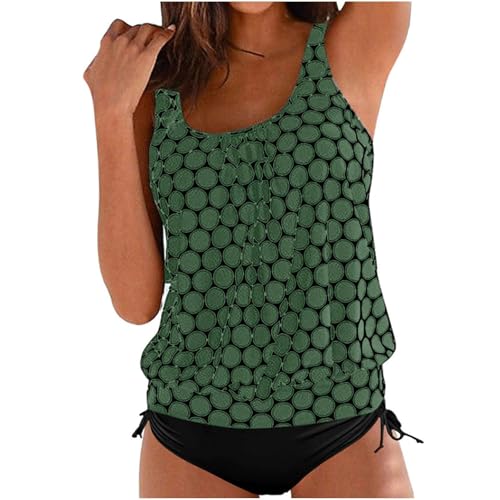 Wyongtao Tankini Damen Bademode Bauchweg Set Push Up Bauch Weg Einfarbiger Tupfendruck Zweiteiler Schwimmanzug Große Größen Oberteil Mit Badeshorts Hoher Taille Strandmode Übergroßer M-5XL von Wyongtao