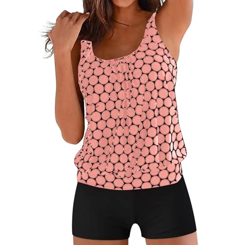 Wyongtao Tankini Damen Bademode Bauchweg Set Push Up Bauch Weg Einfarbiger Tupfendruck Zweiteiler Schwimmanzug Große Größen Oberteil Mit Badeshorts Hoher Taille Strandmode Übergroßer M-5XL von Wyongtao