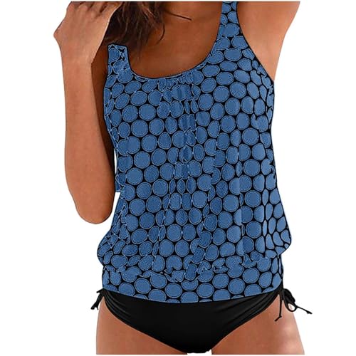 Wyongtao Tankini Damen Bademode Bauchweg Set Push Up Bauch Weg Einfarbiger Tupfendruck Zweiteiler Schwimmanzug Große Größen Oberteil Mit Badeshorts Hoher Taille Strandmode Übergroßer M-5XL von Wyongtao