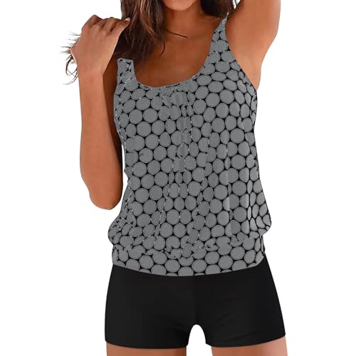 Wyongtao Tankini Damen Bademode Bauchweg Set Push Up Bauch Weg Einfarbiger Tupfendruck Zweiteiler Schwimmanzug Große Größen Oberteil Mit Badeshorts Hoher Taille Strandmode Übergroßer M-5XL von Wyongtao
