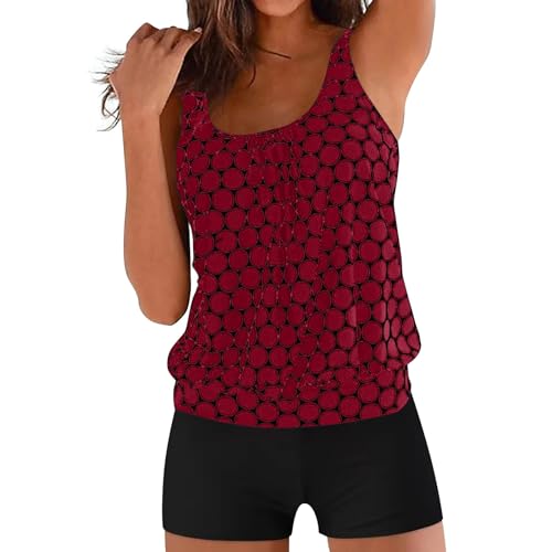 Wyongtao Tankini Damen Bademode Bauchweg Set Push Up Bauch Weg Einfarbiger Tupfendruck Zweiteiler Schwimmanzug Große Größen Oberteil Mit Badeshorts Hoher Taille Strandmode Übergroßer M-5XL von Wyongtao